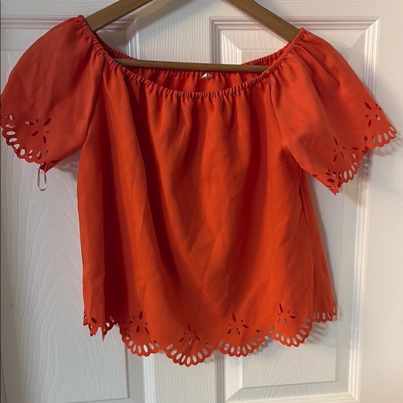 Orange Eyelet Off-Shoulder Top - Picture 1 of 2